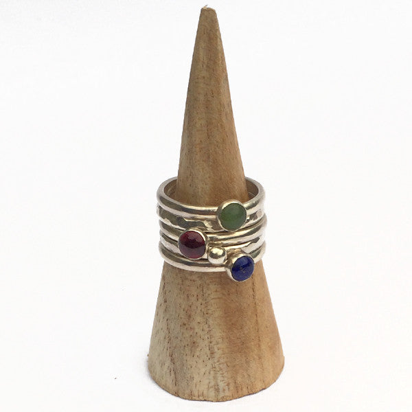 Stack of five rings - Garnet, Jade, Lapis Lazuli