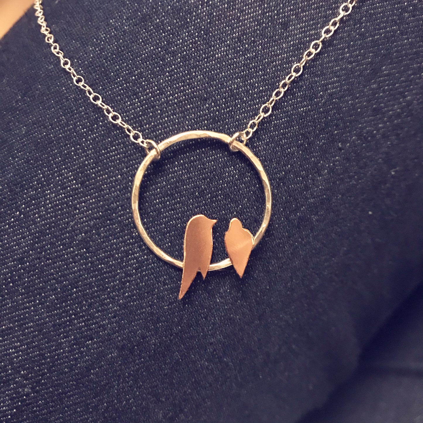 Two copper birds necklace