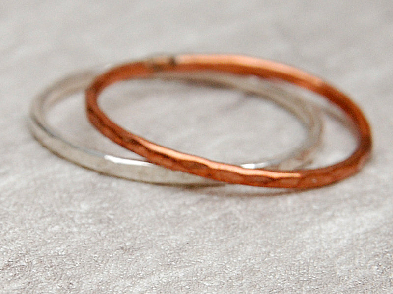 Skinny hammered copper ring