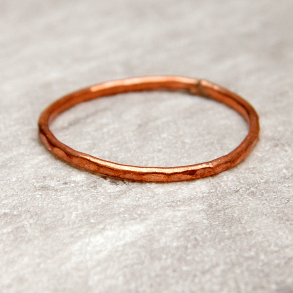 Skinny hammered copper ring