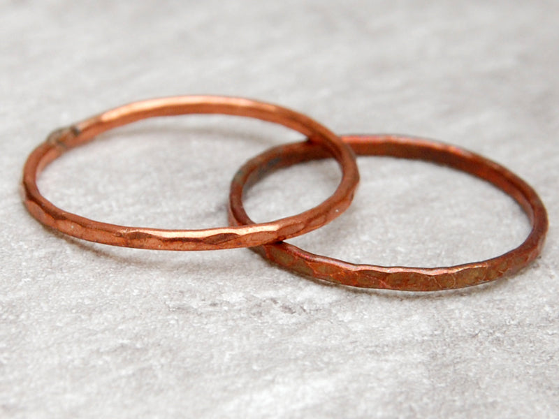 Skinny hammered copper ring