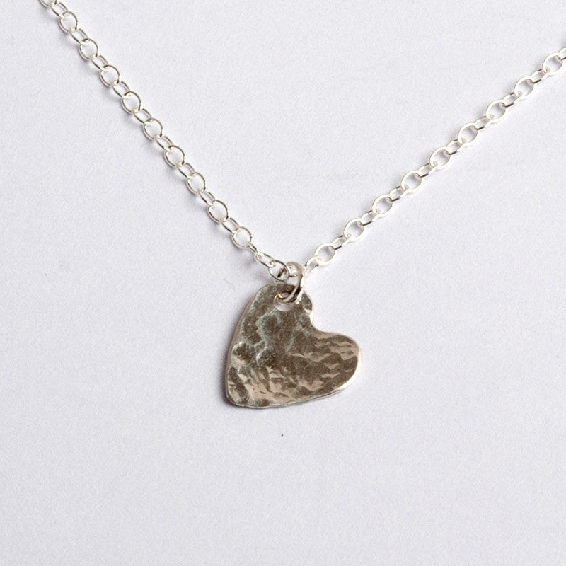 Silver hammer texture heart necklace