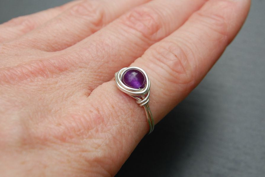 Wire wrapped silver stone ring – Zoe Ruth Designs